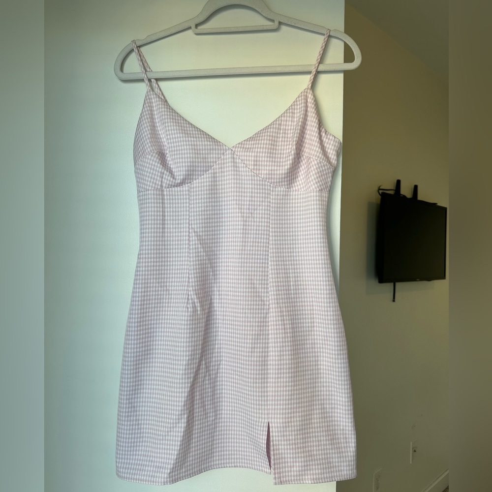 Lilac Gingham Mini Slit Dress